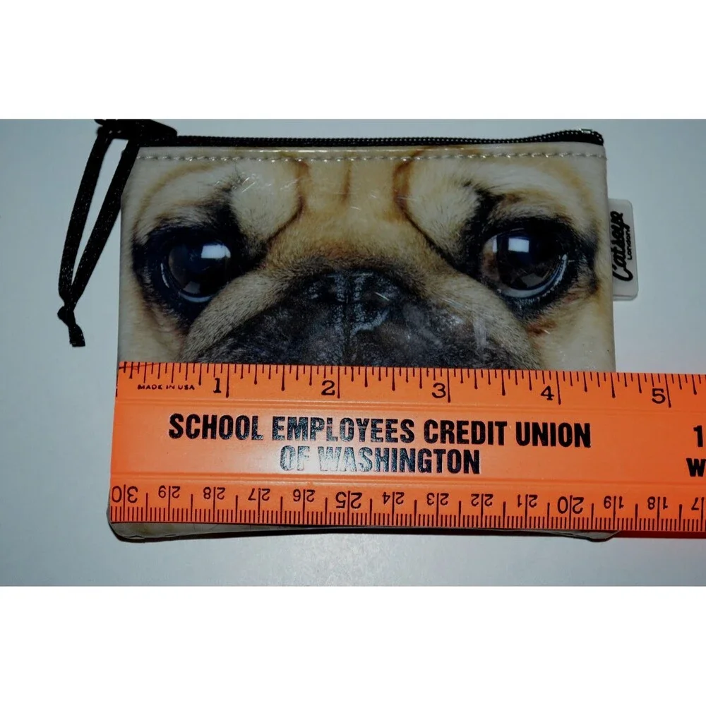 Lot of 2 CATSEYE London PUG Puppy Dog & Black FurArt Zippered Makeup Pouch Bag